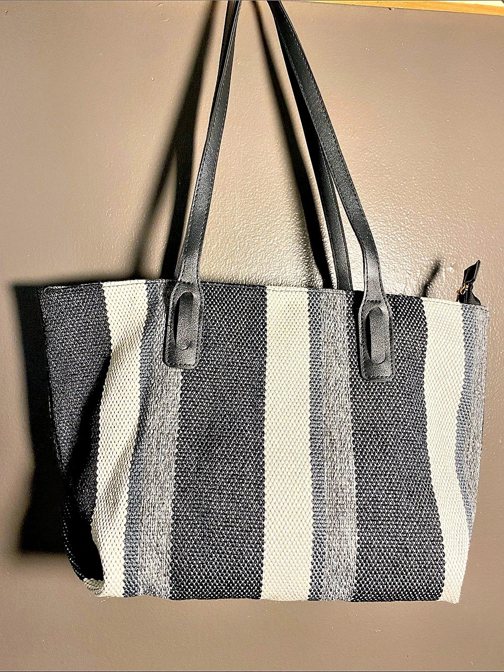 Black & White Woven Striped Large Purse